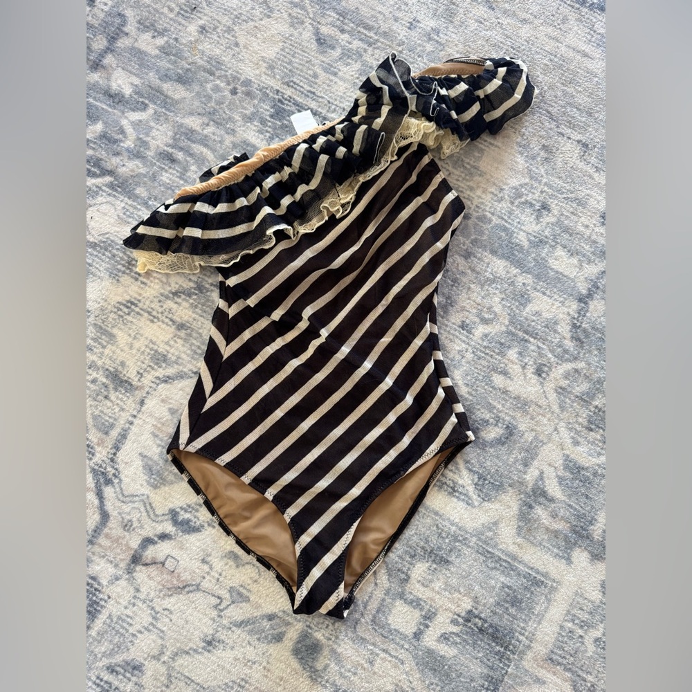Jean Paul Gaultier Black and White Striped One-Piece Swimsuit